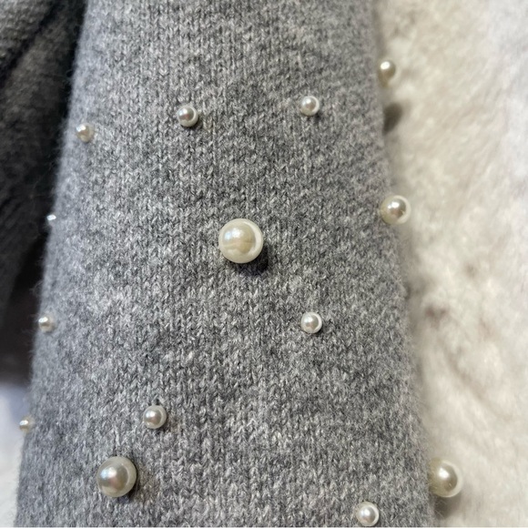 Oliver O Womens XL Melange Gray Beaded Pearl Zip Knit Sweater Wool Ribbed NWT - Picture 5 of 16